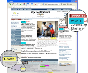 a long web page displayed in a web browser, such that off-focus areas are vertically compressed