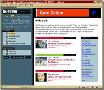 screenshot of the TV Scout starting page